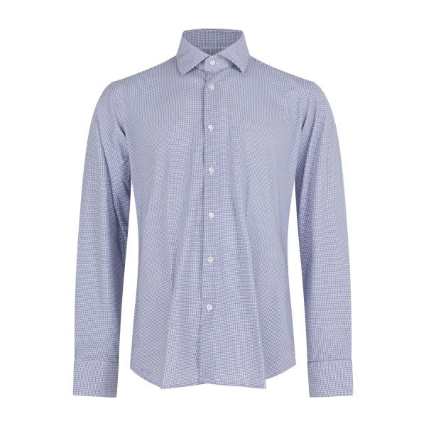 Lavorazione Sartoriale - Camicia blu microlavorata in tessuto tecnico custom