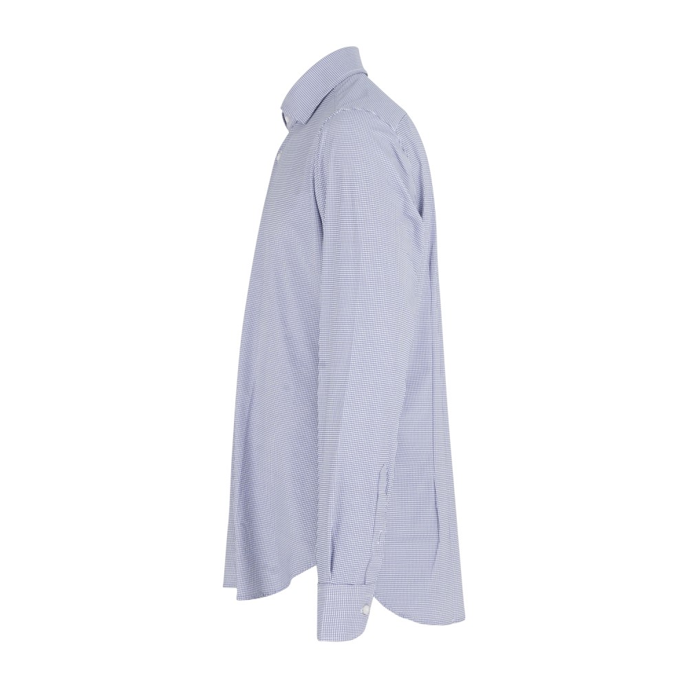 Lavorazione Sartoriale - Camicia blu microlavorata in tessuto tecnico custom