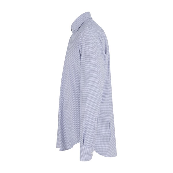 Lavorazione Sartoriale - Camicia blu microlavorata in tessuto tecnico custom