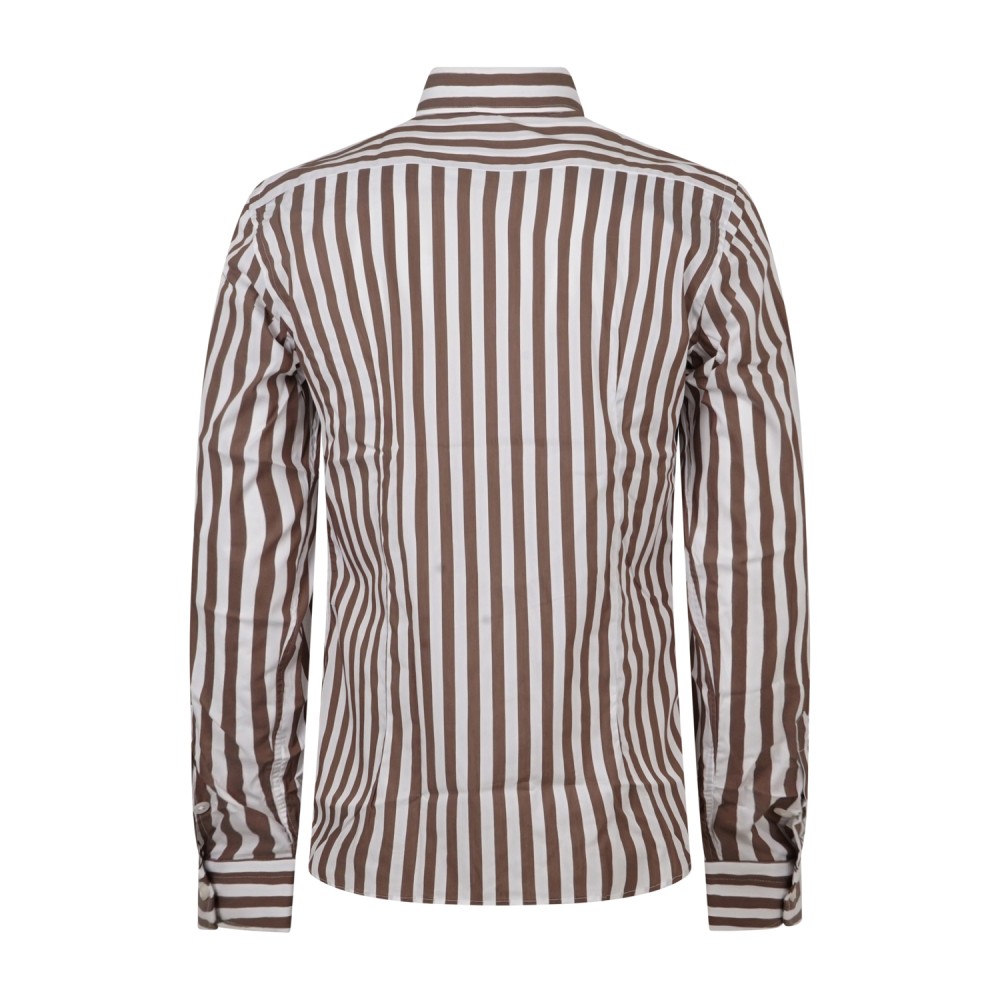 Lavorazione Sartoriale - Camicia bianca a righe marroni in tessuto tecnico