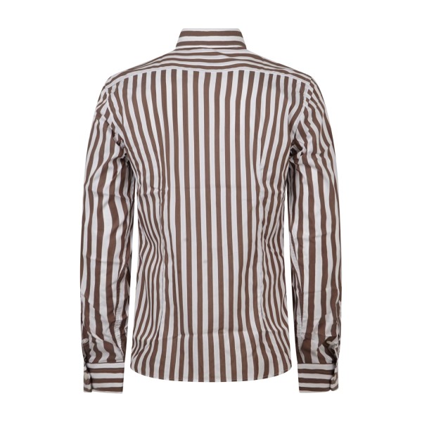Lavorazione Sartoriale - Camicia bianca a righe marroni in tessuto tecnico