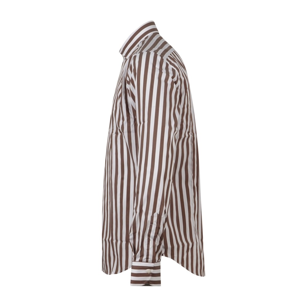 Lavorazione Sartoriale - Camicia bianca a righe marroni in tessuto tecnico