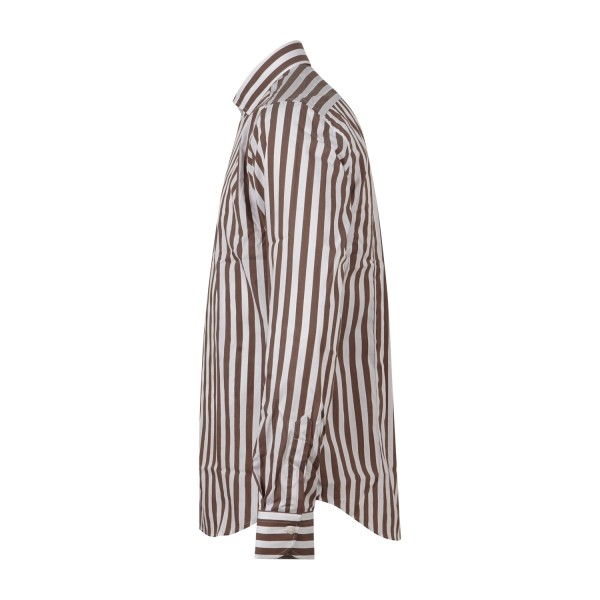 Lavorazione Sartoriale - Camicia bianca a righe marroni in tessuto tecnico