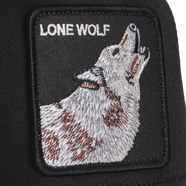 Goorin Bros. - Cappello nero con visiera e retro in retina con patch Lone Wolf