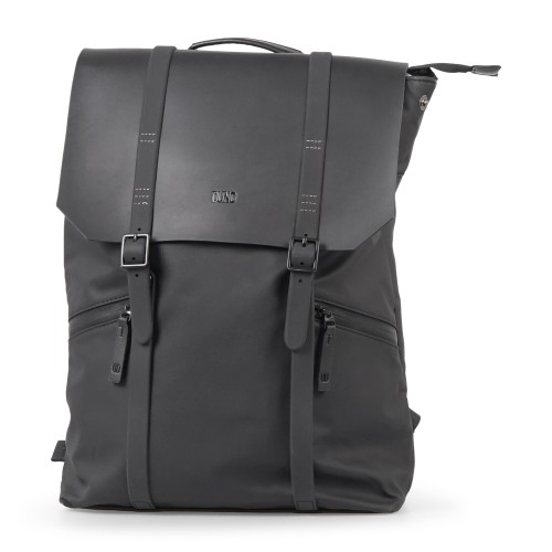 DUNO - Zaino nero Journey in tessuto tecnico con patta con bottoni a pressione