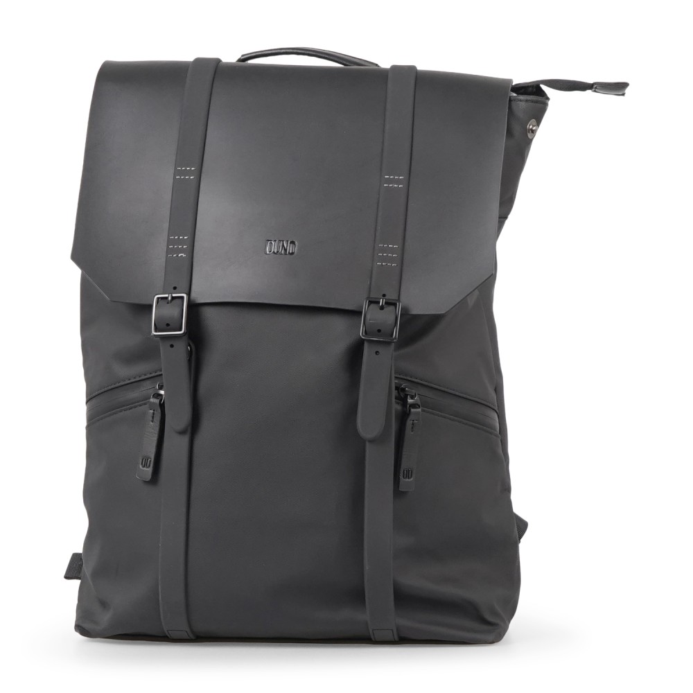 DUNO - Zaino nero Journey in tessuto tecnico con patta con bottoni a pressione