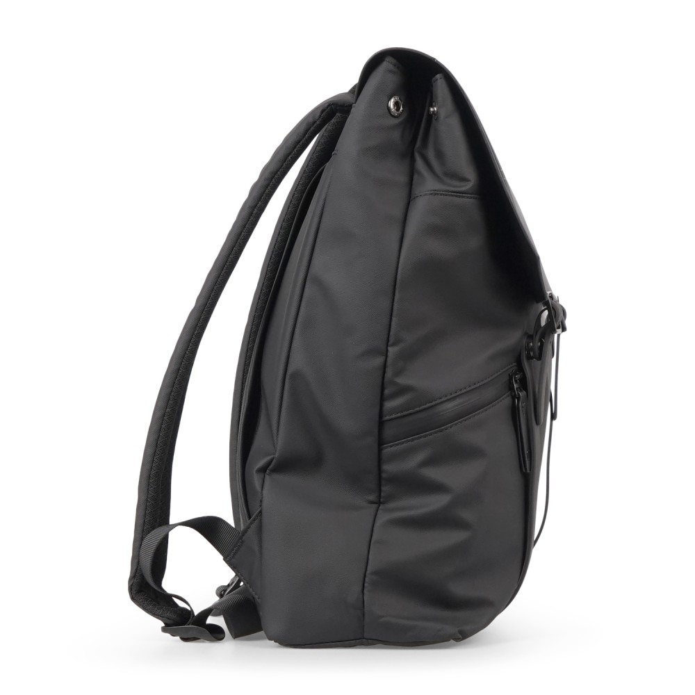 DUNO - Zaino nero Journey in tessuto tecnico con patta con bottoni a pressione