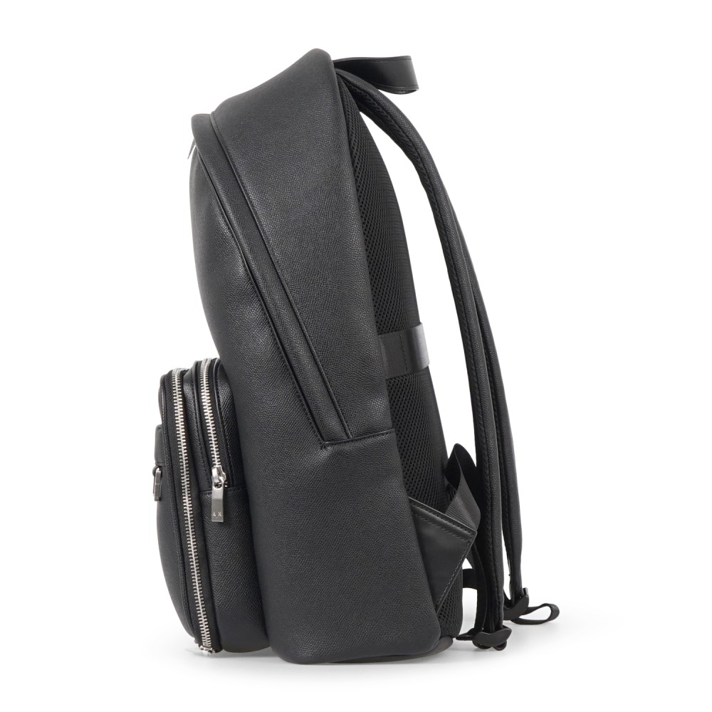 Armani Exchange - Zaino nero in ecopelle con tasca doppio scomparto sul fronte