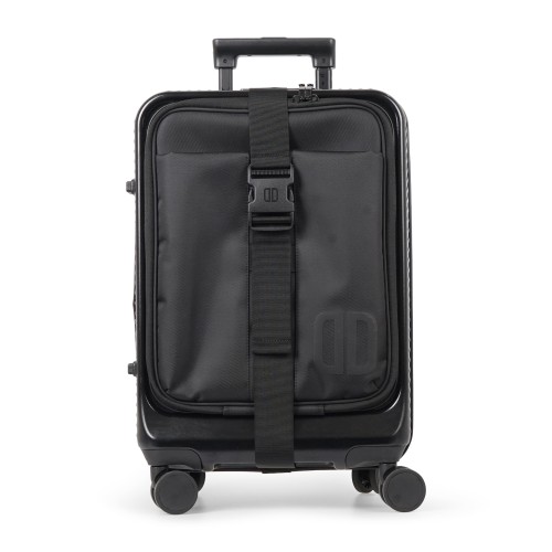 DUNO - Trolley nero Voyage con doppie ruote piroettanti e tasca frontale