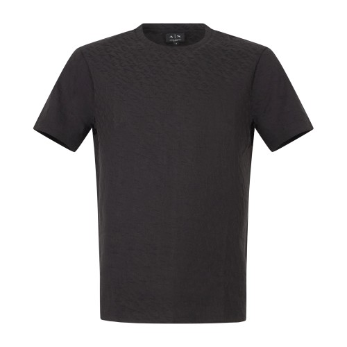 Armani Exchange - T-shirt nera con texture jacquard mercerizzato tono su tono
