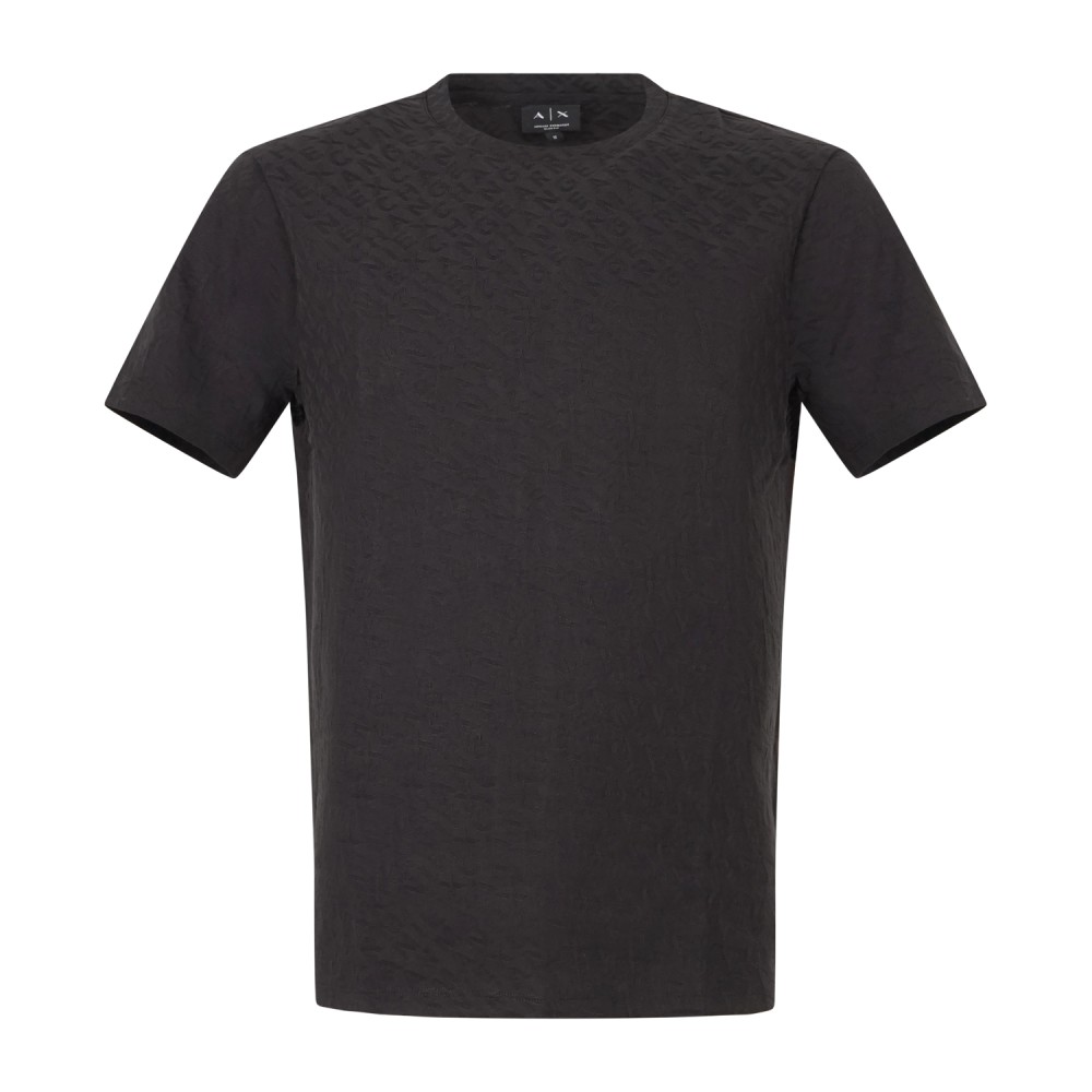 Armani Exchange - T-shirt nera con texture jacquard mercerizzato tono su tono