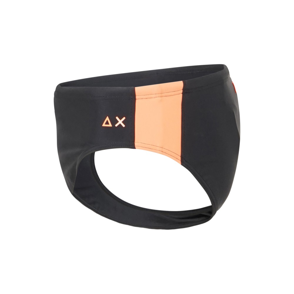 Sun68 - Slip mare nero con stampa logo e banda laterale fluo a contrasto per