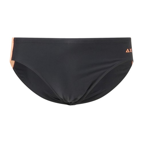 Sun68 - Slip mare nero con stampa logo e banda laterale fluo a contrasto per