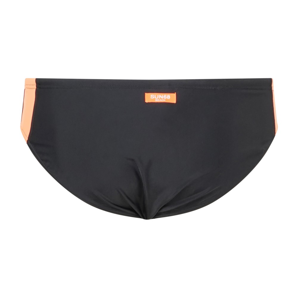 Sun68 - Slip mare nero con stampa logo e banda laterale fluo a contrasto per