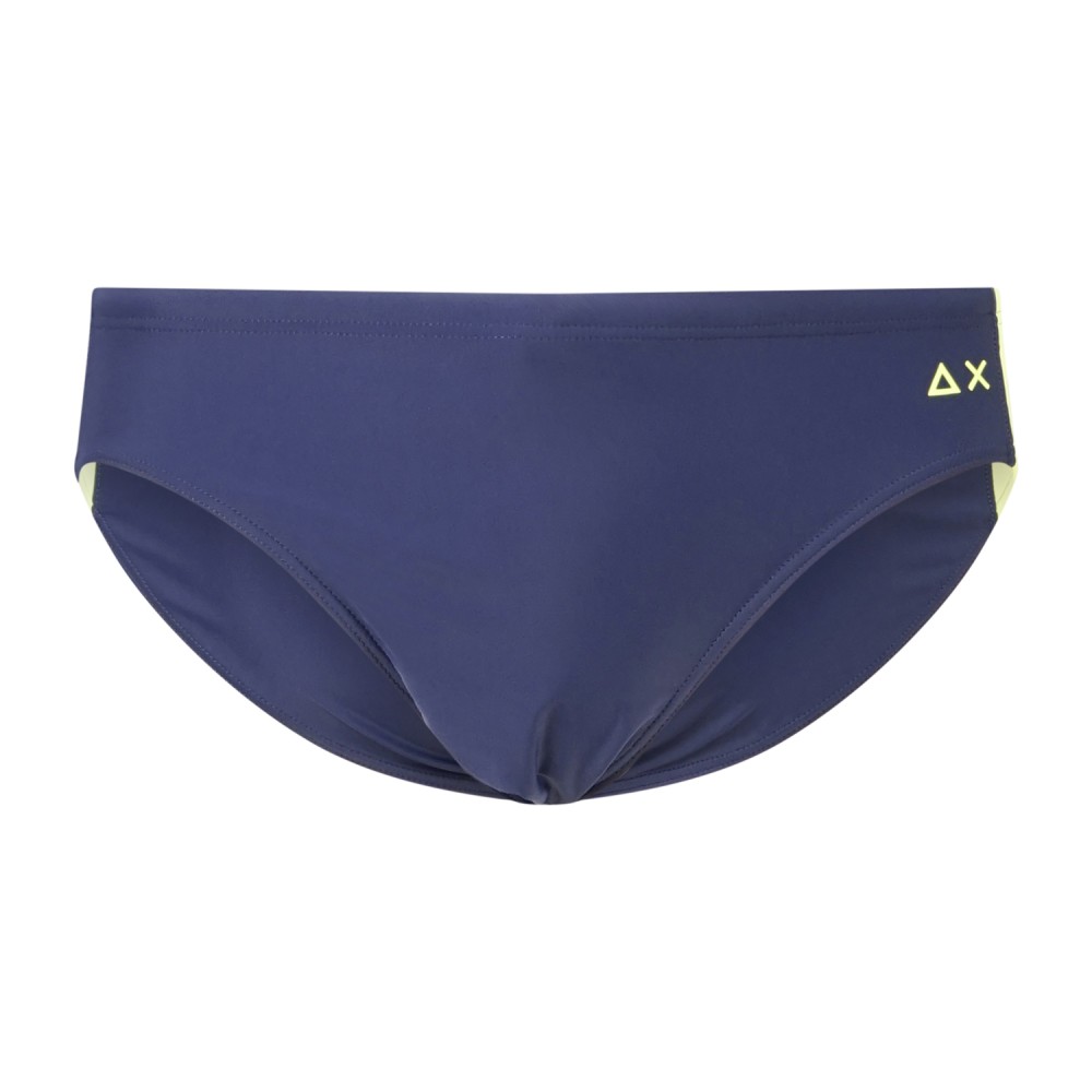 Sun68 - Slip mare blu con stampa logo e banda laterale fluo a contrasto per