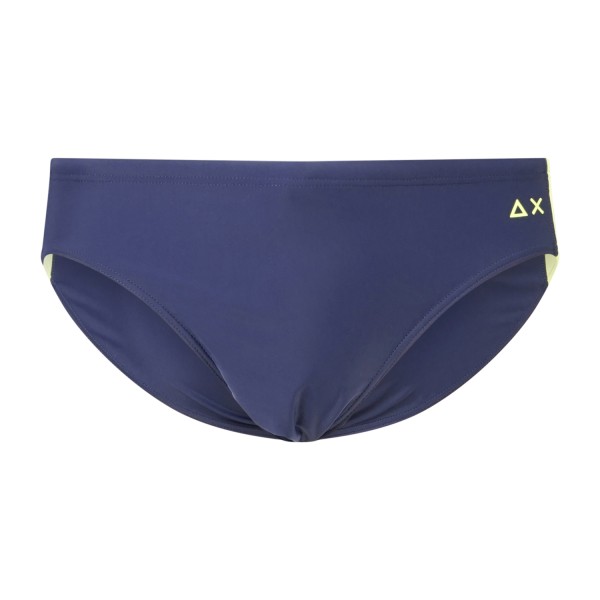Sun68 - Slip mare blu con stampa logo e banda laterale fluo a contrasto per