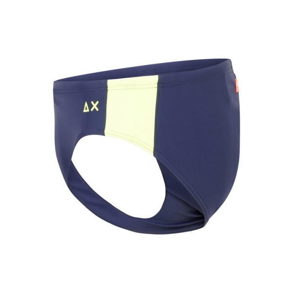 Sun68 - Slip mare blu con stampa logo e banda laterale fluo a contrasto per