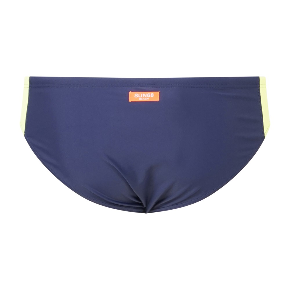 Sun68 - Slip mare blu con stampa logo e banda laterale fluo a contrasto per