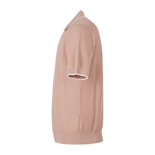 MASQ - Polo rosa senza bottoni manica corta in maglia di cotone con lavorazione 2