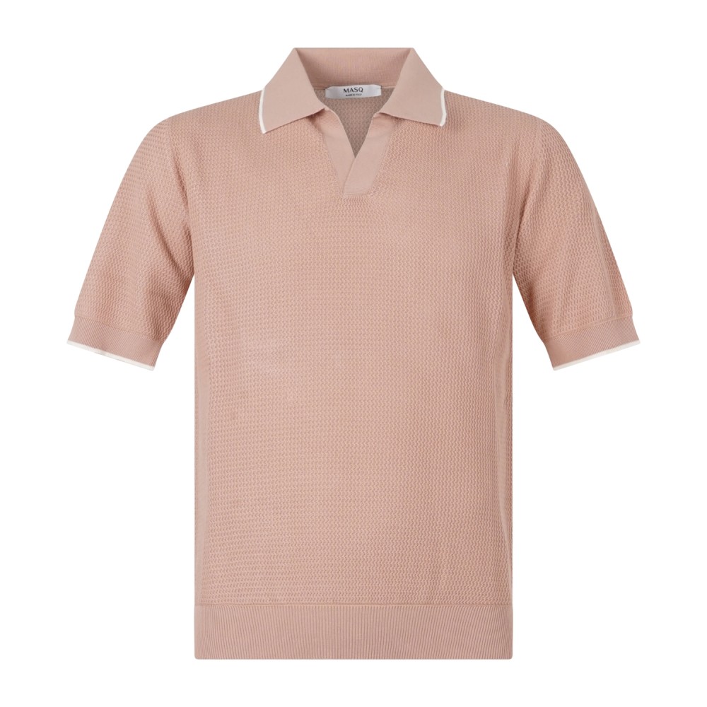 MASQ - Polo rosa senza bottoni manica corta in maglia di cotone con lavorazione