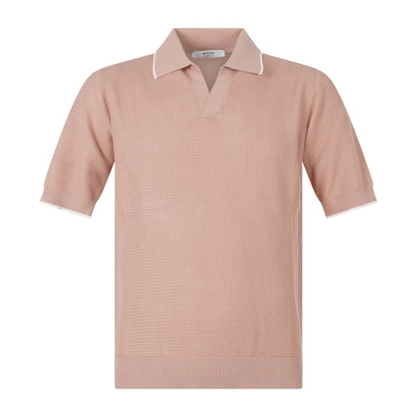 MASQ - Polo rosa senza bottoni manica corta in maglia di cotone con lavorazione