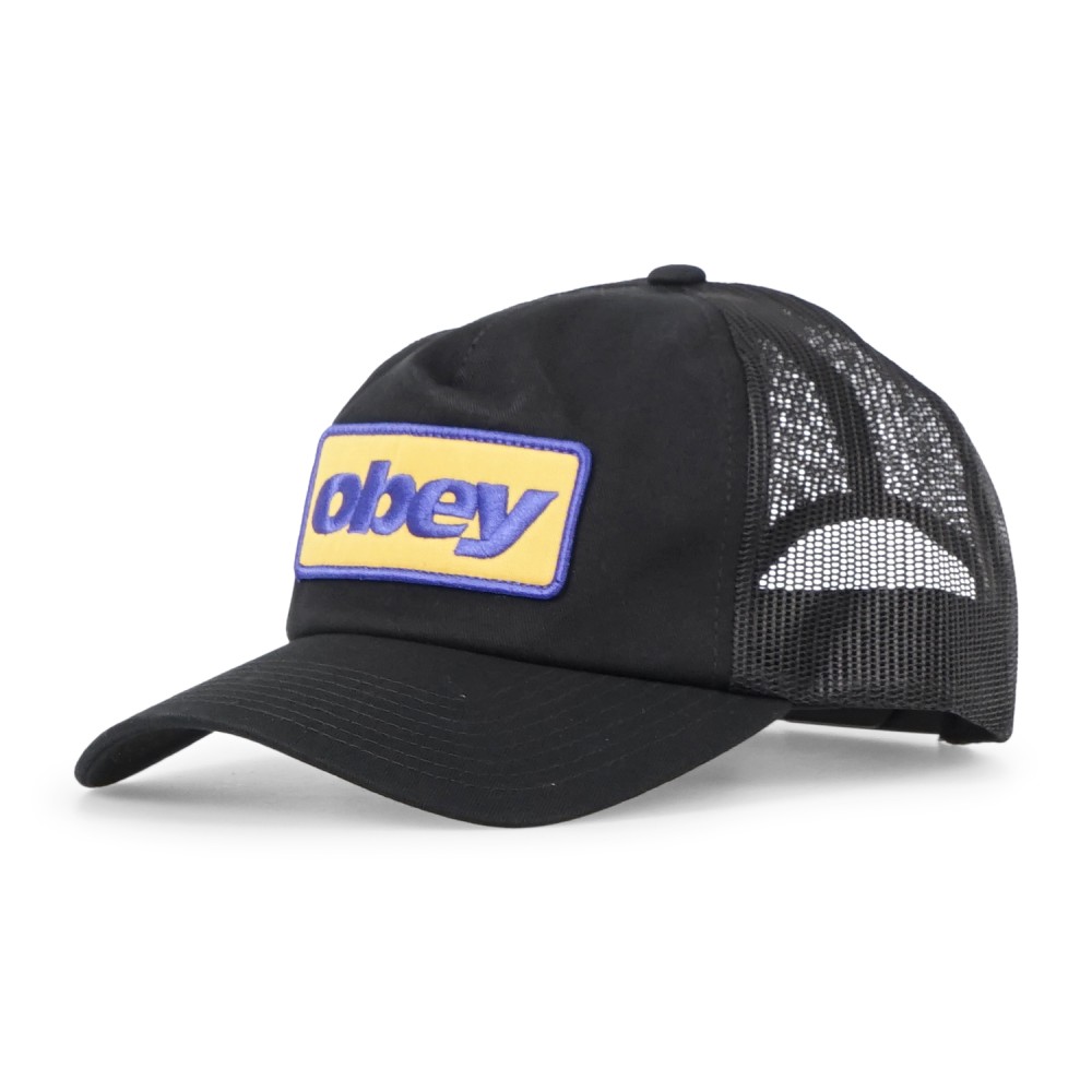 Obey - Cappello nero Obey Ranch con visiera e retro in retina con patch logo