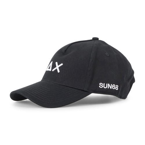 Sun68 - Cappello nero in cotone con visiera e logo a contrasto ricamato per 2