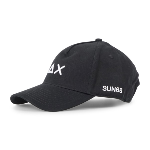 Sun68 - Cappello nero in cotone con visiera e logo a contrasto ricamato per