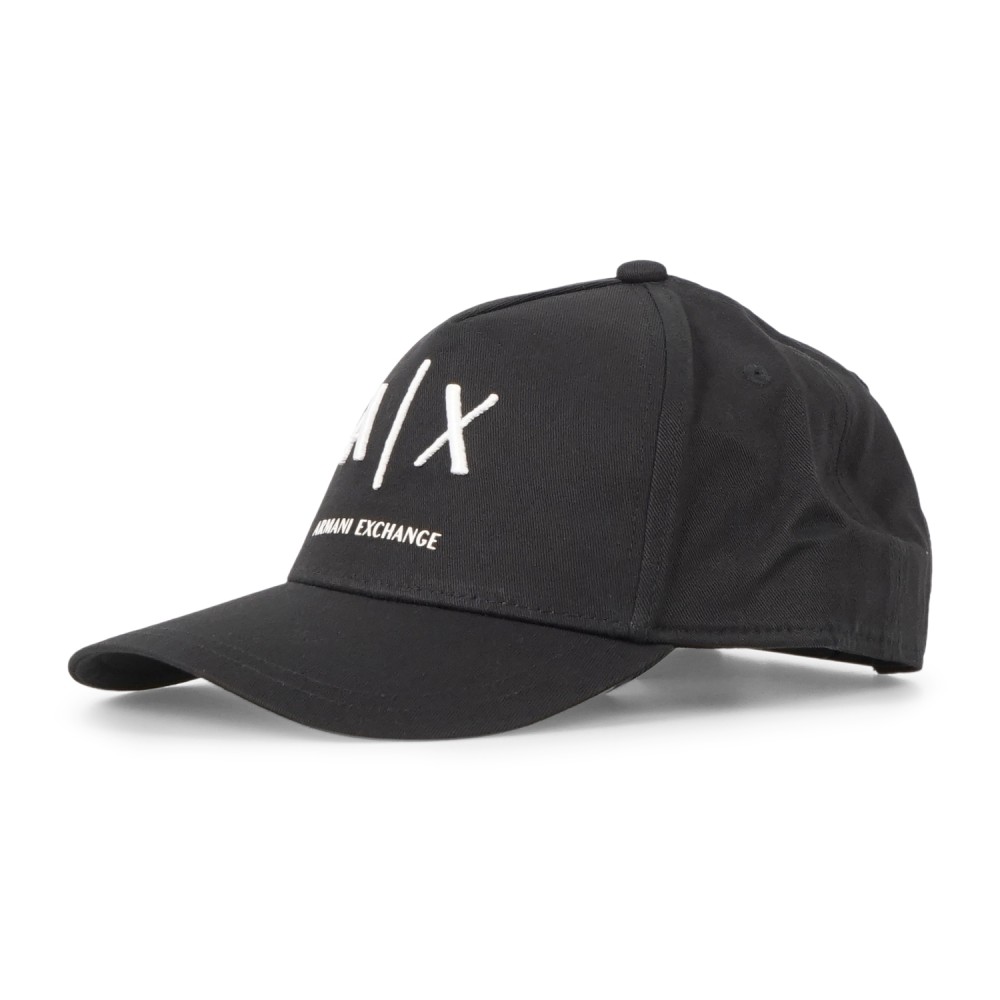 Armani Exchange - Cappello nero in cotone con visiera e logo a contrasto