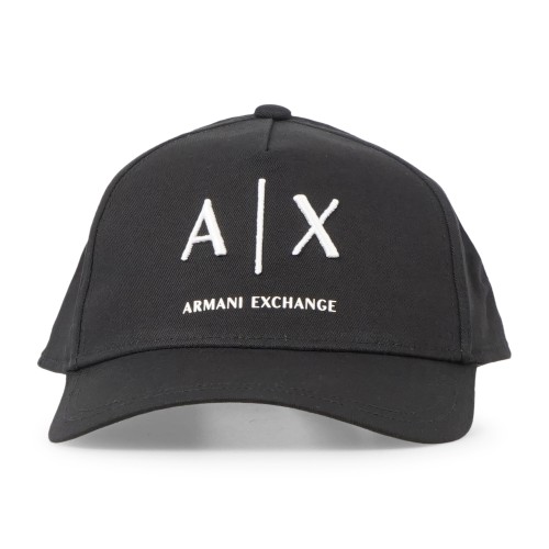 Armani Exchange - Cappello nero in cotone con visiera e logo a contrasto