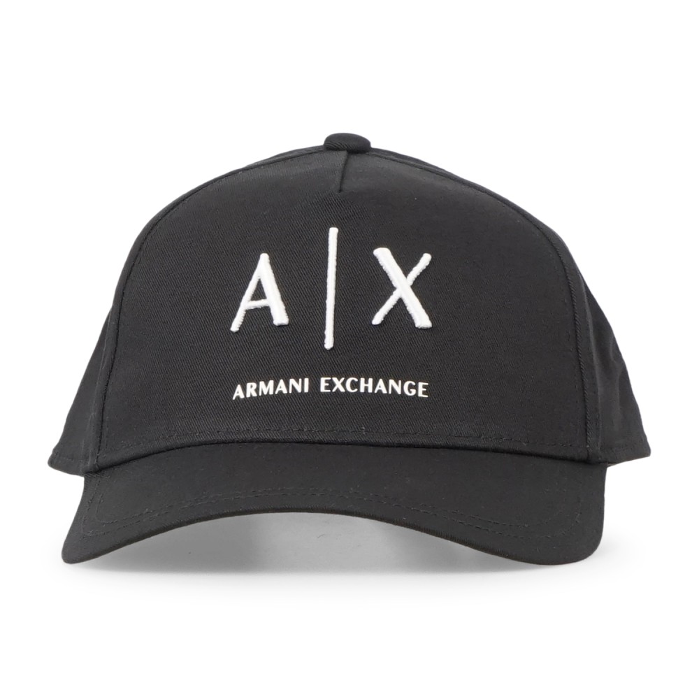 Armani Exchange - Cappello nero in cotone con visiera e logo a contrasto