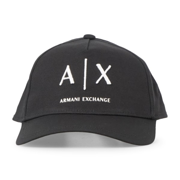 Armani Exchange - Cappello nero in cotone con visiera e logo a contrasto