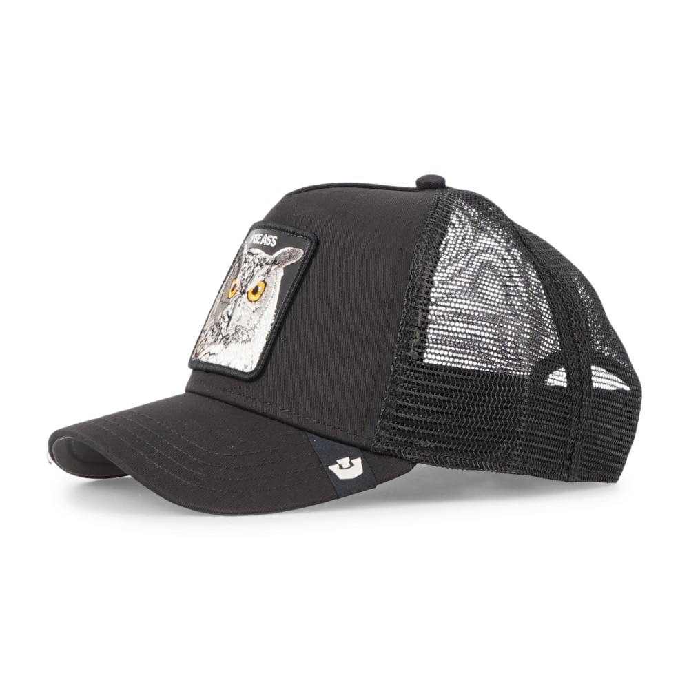 Goorin Bros. - Cappello nero con visiera e retro in retina con patch Wise Ass