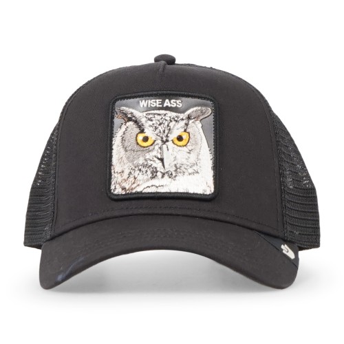 Goorin Bros. - Cappello nero con visiera e retro in retina con patch Wise Ass