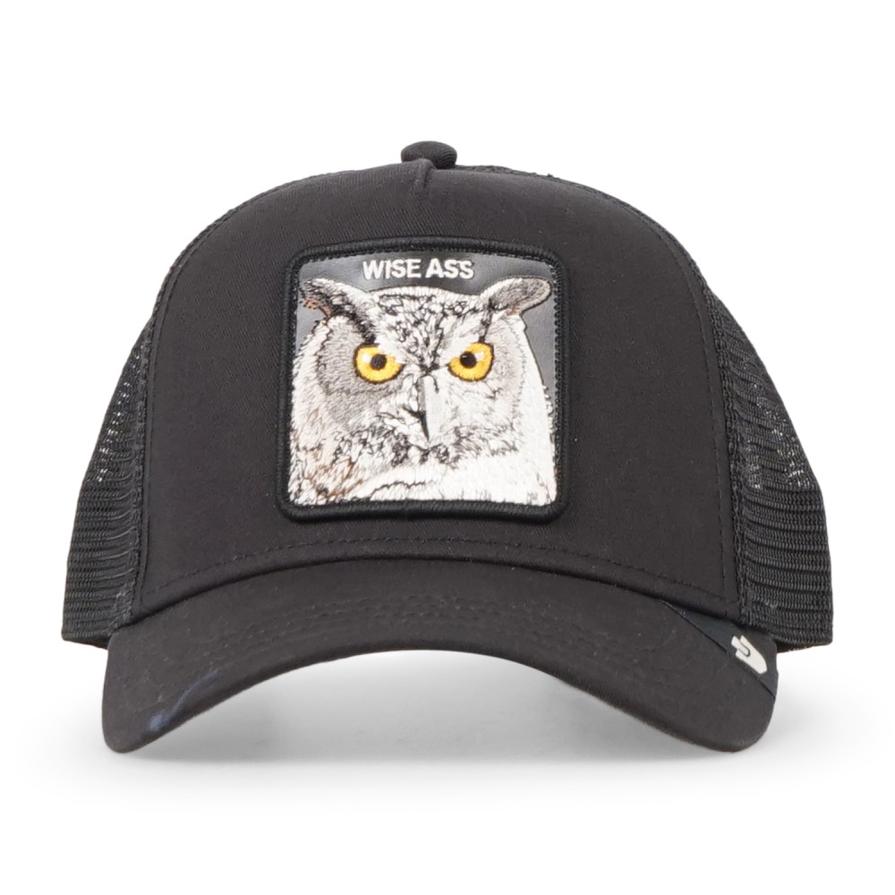 Goorin Bros. - Cappello nero con visiera e retro in retina con patch Wise Ass