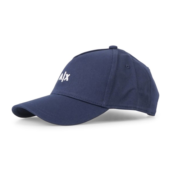 Armani Exchange - Cappello blu in cotone con visiera e ricamo logo sul fronte