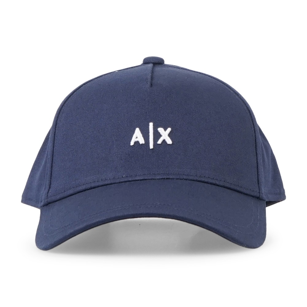 Armani Exchange - Cappello blu in cotone con visiera e ricamo logo sul fronte