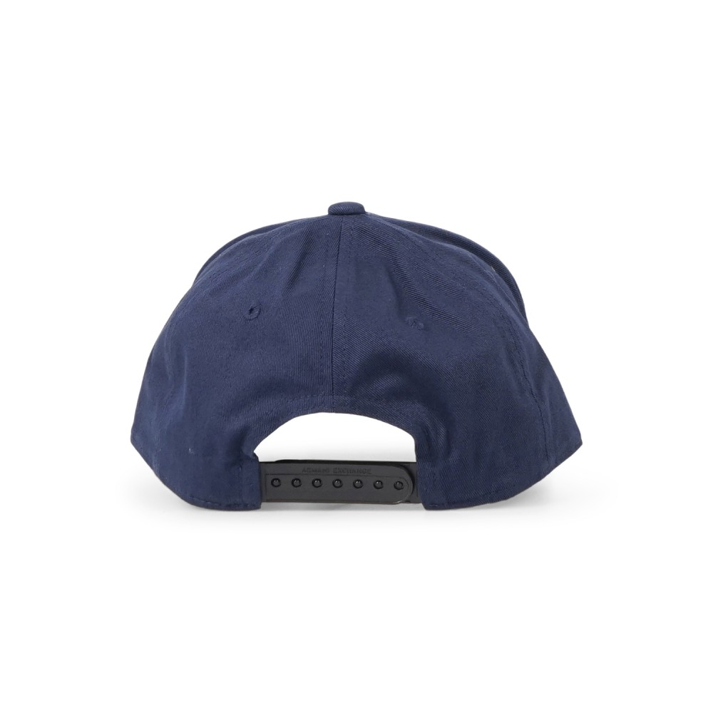 Armani Exchange - Cappello blu in cotone con visiera e ricamo logo sul fronte