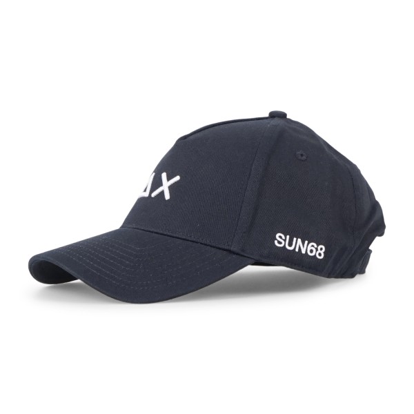 Sun68 - Cappello blu in cotone con visiera e logo a contrasto ricamato per uomo