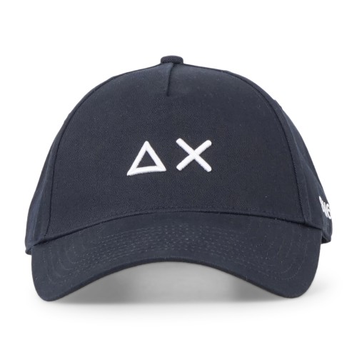 Sun68 - Cappello blu in cotone con visiera e logo a contrasto ricamato per uomo
