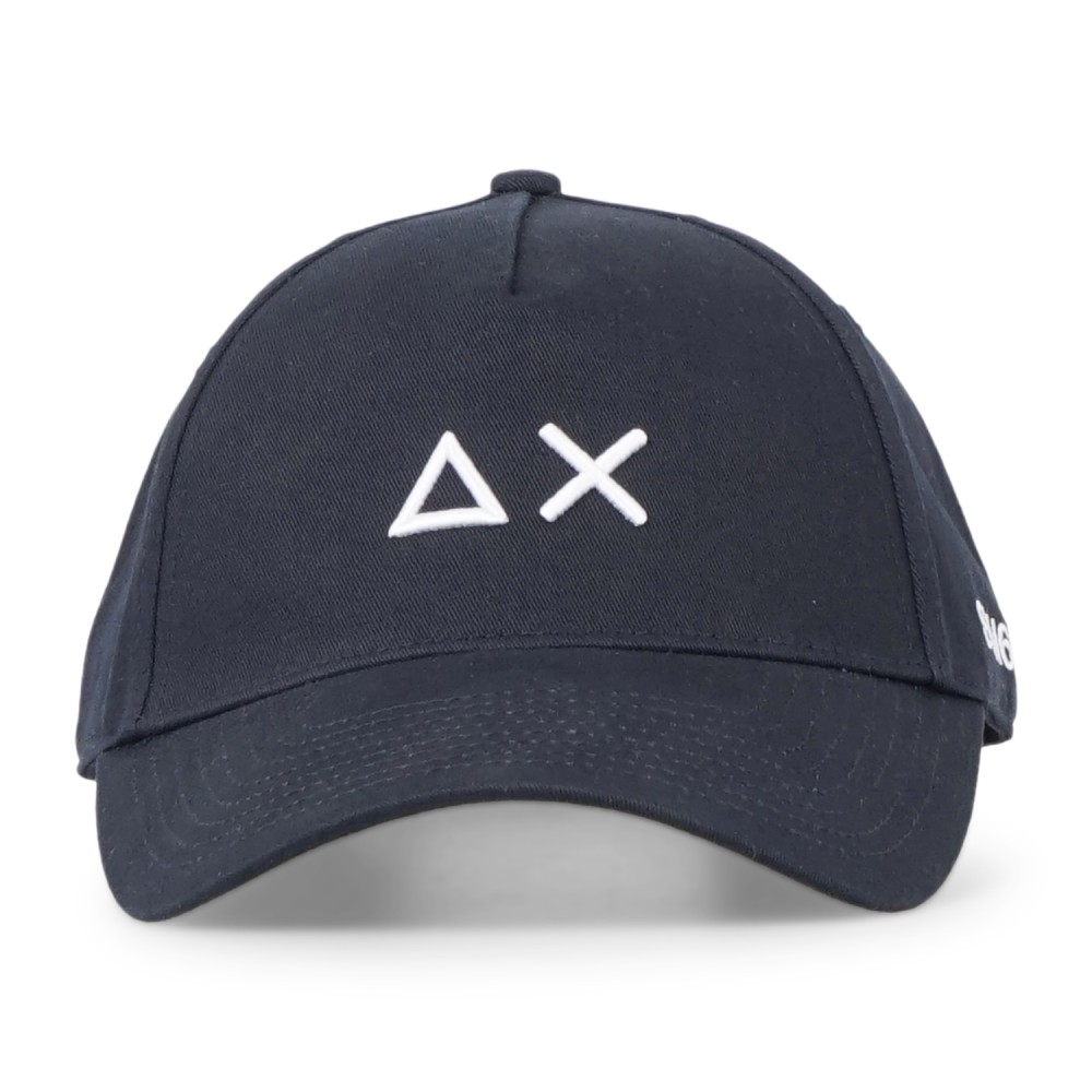 Sun68 - Cappello blu in cotone con visiera e logo a contrasto ricamato per uomo