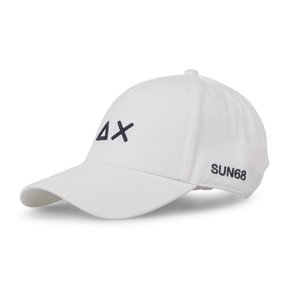 Sun68 - Cappello bianco in cotone con visiera e logo a contrasto ricamato per