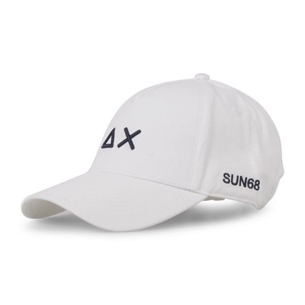 Sun68 - Cappello bianco in cotone con visiera e logo a contrasto ricamato per