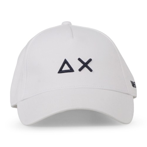 Sun68 - Cappello bianco in cotone con visiera e logo a contrasto ricamato per