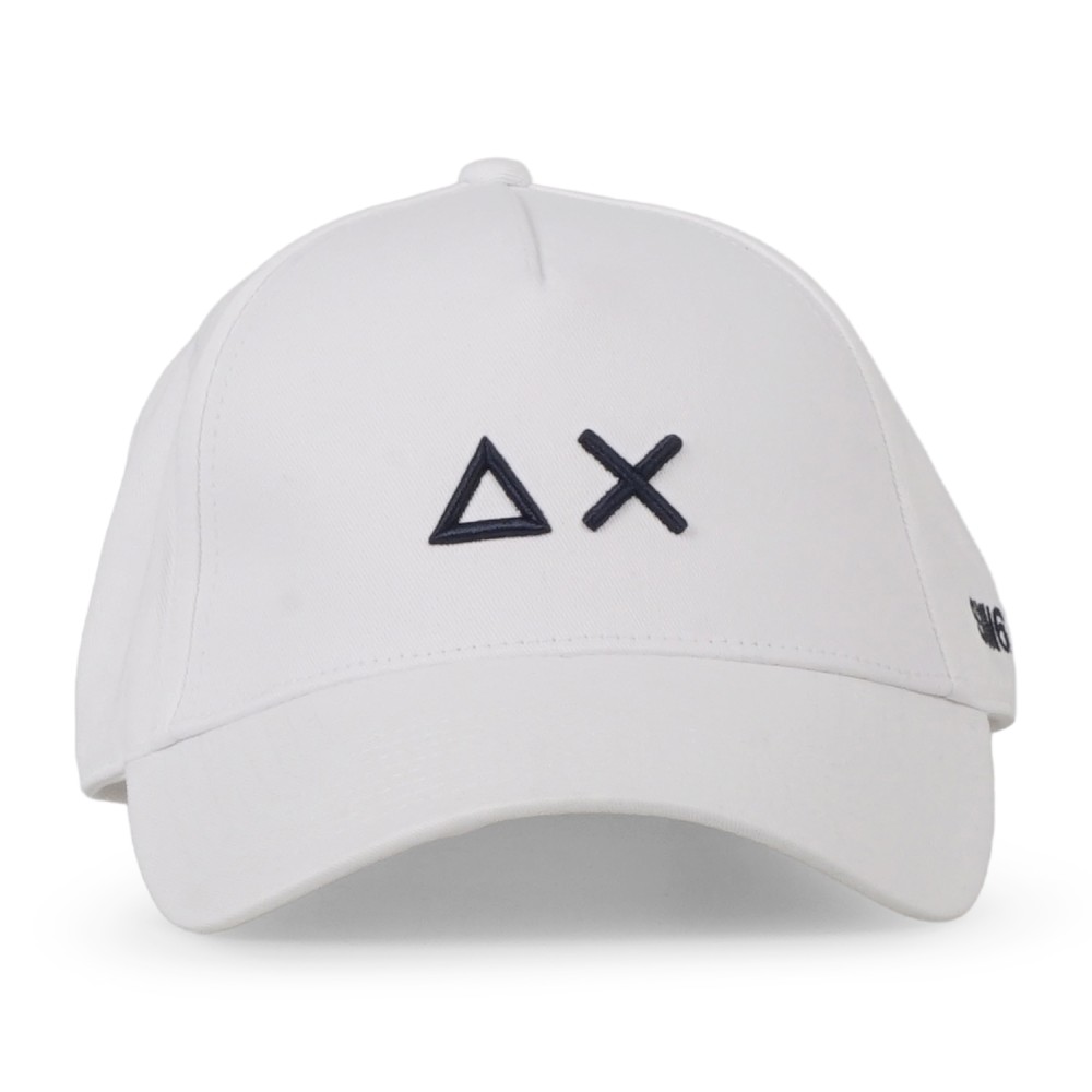 Sun68 - Cappello bianco in cotone con visiera e logo a contrasto ricamato per