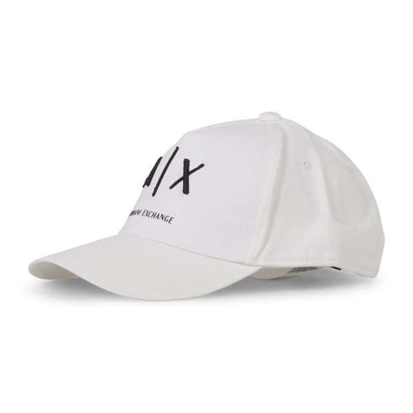 Armani Exchange - Cappello bianco in cotone con visiera e logo a contrasto