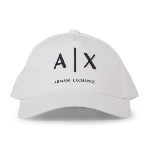 Armani Exchange - Cappello bianco in cotone con visiera e logo a contrasto