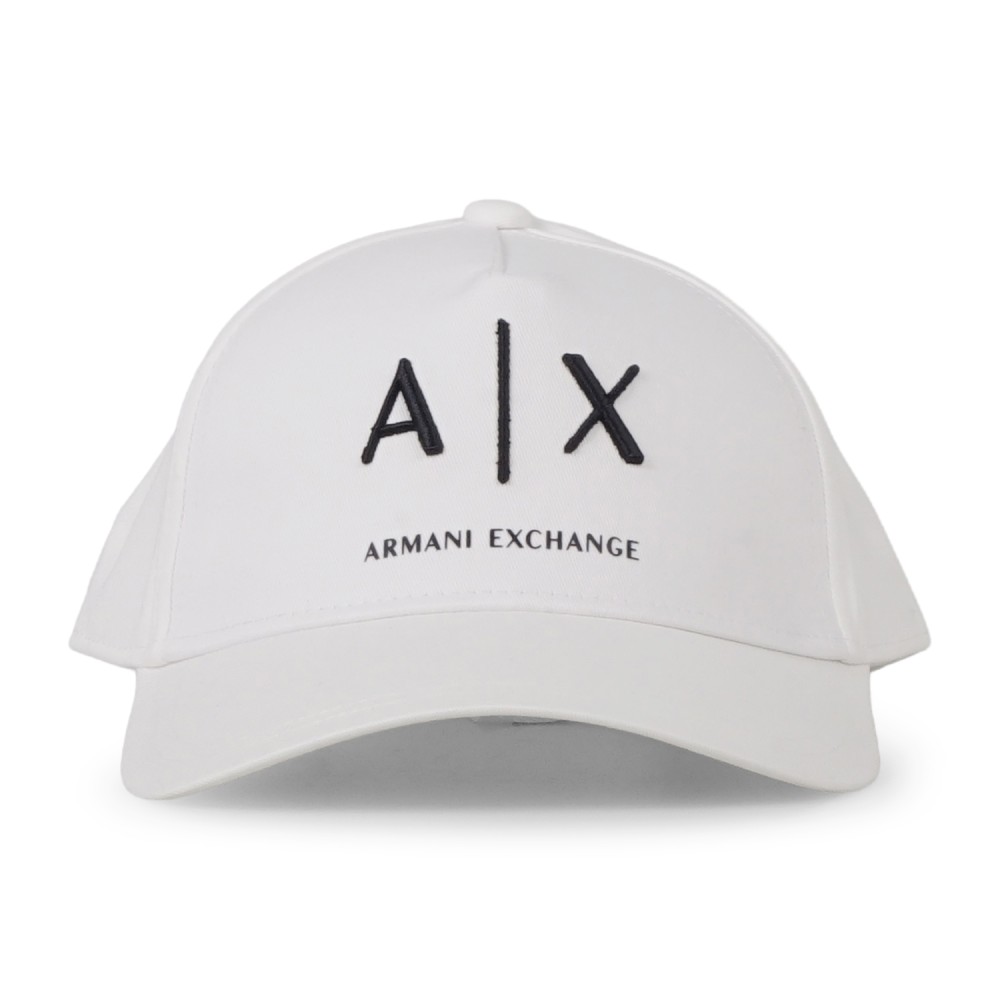 Armani Exchange - Cappello bianco in cotone con visiera e logo a contrasto