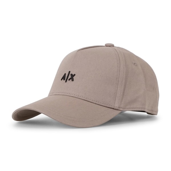 Armani Exchange - Cappello beige in cotone con visiera e ricamo logo sul fronte