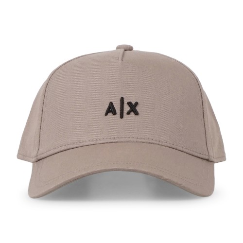 Armani Exchange - Cappello beige in cotone con visiera e ricamo logo sul fronte